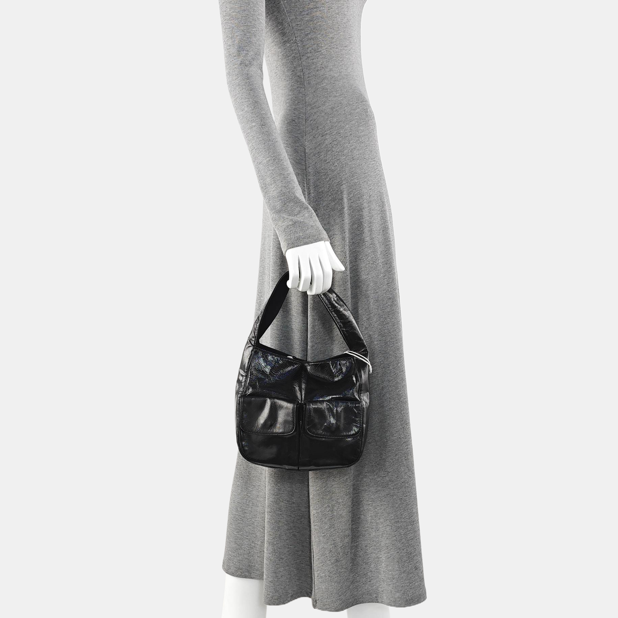 Patent Leather Top Handle Bag Black