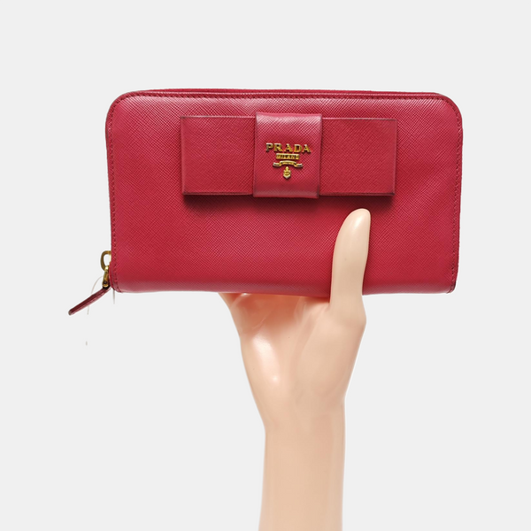 Fiocco Bow Saffiano Calfskin Red Wallet