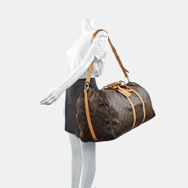 KEEPALL 60 Monogram Coated Canvas Brown
