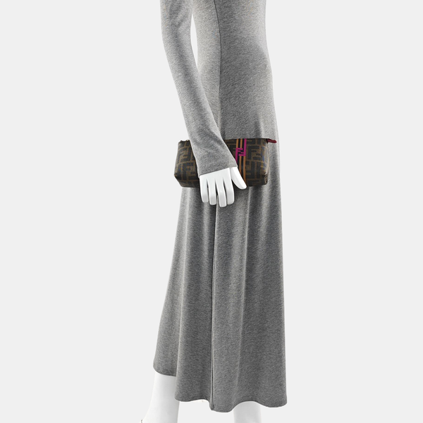 Coated Canvas Clutch Brown