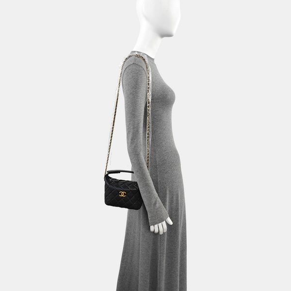 Quilted Grained Calfskin Shoulder Bag Black