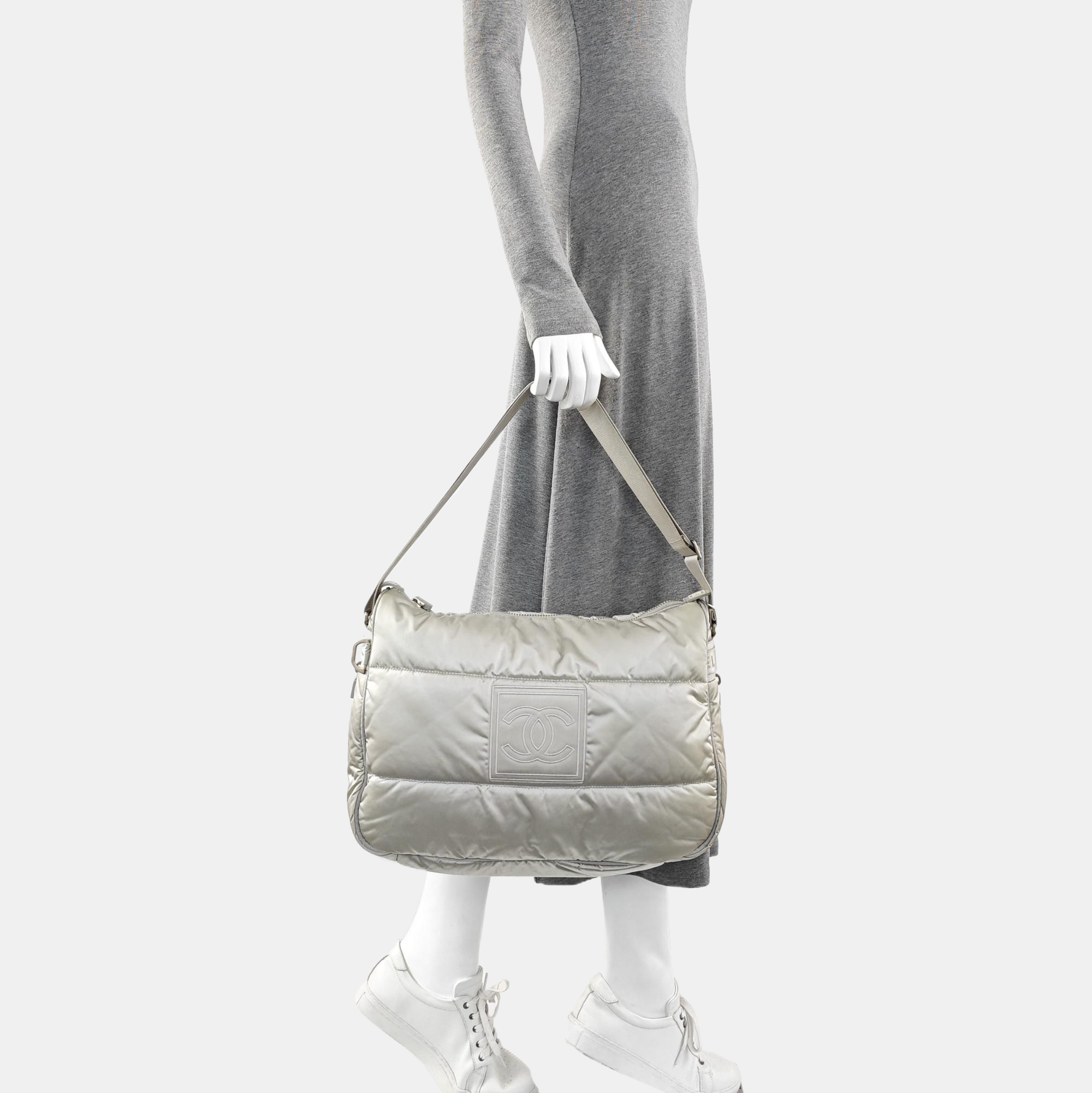 Quilted Nylon Shoulder Bag Gray