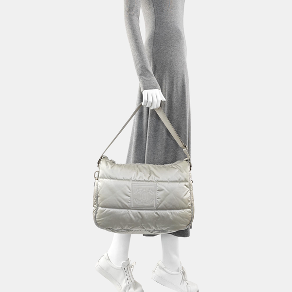 Quilted Nylon Shoulder Bag Gray