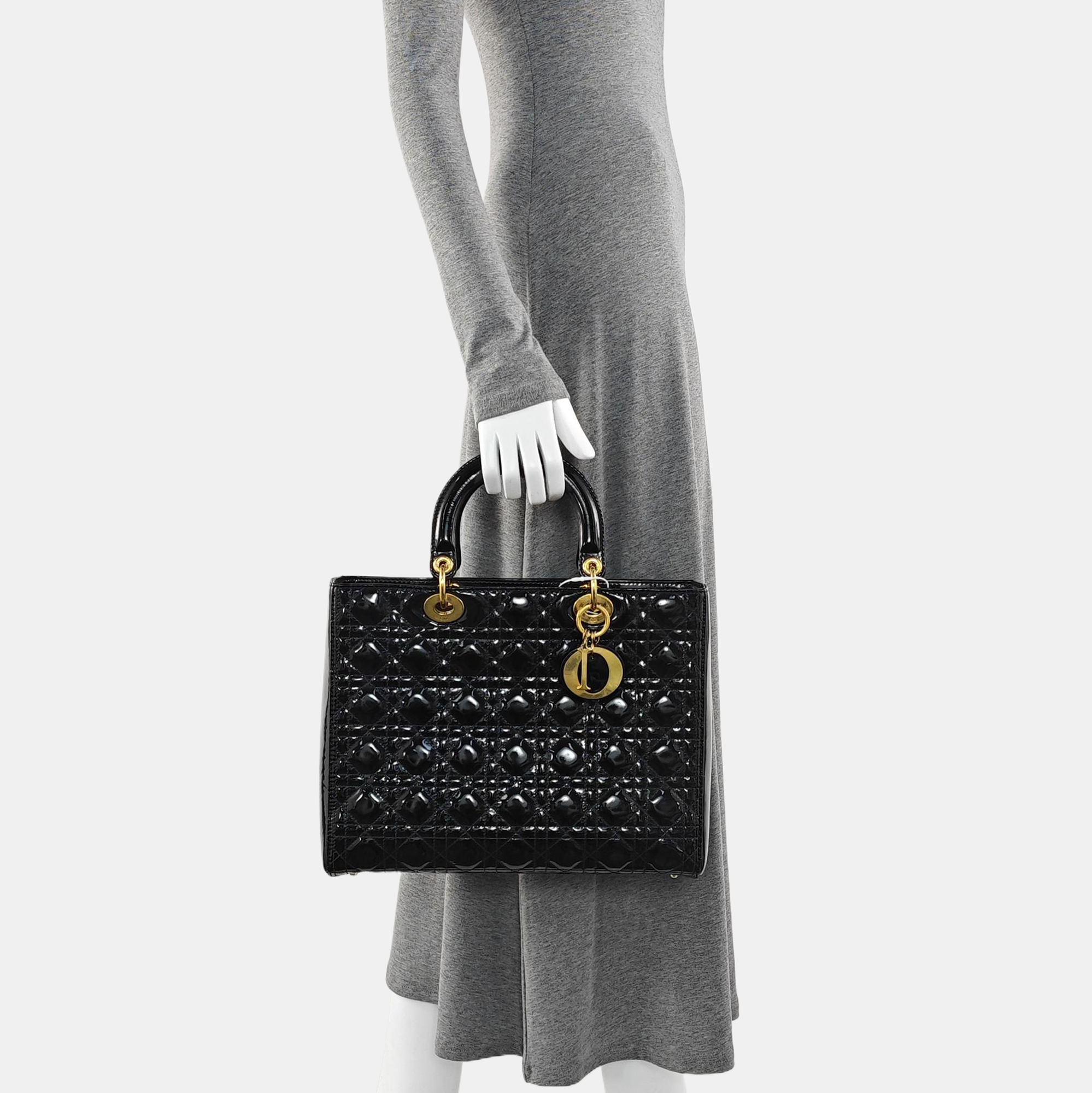 Lady Dior Large Patent Leather Black