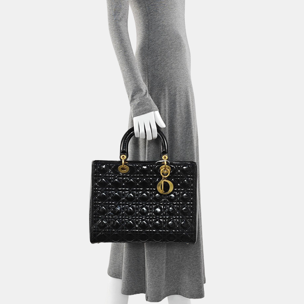 Lady Dior Large Patent Leather Black