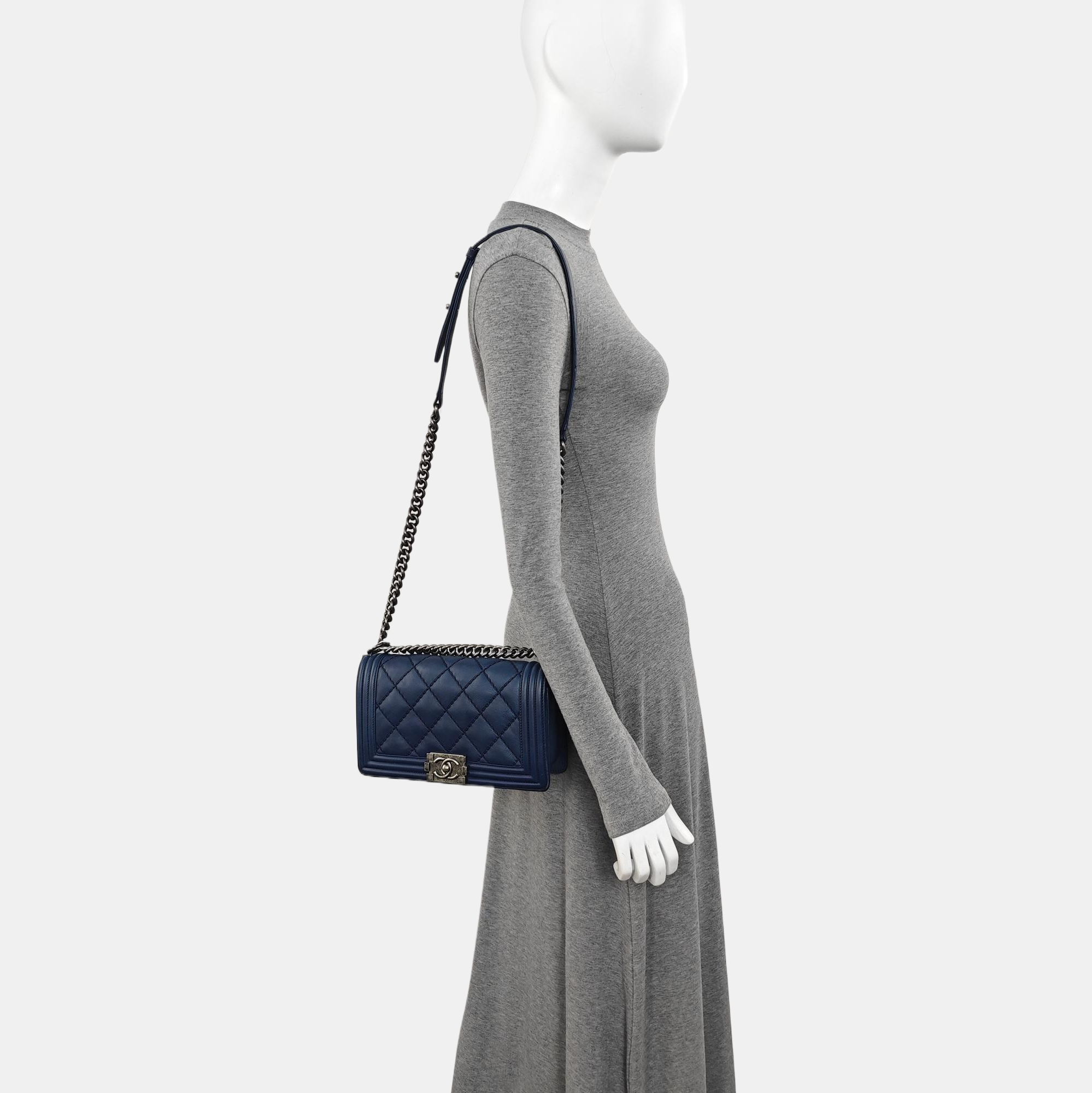 BOY CHANEL Medium Quilted Calfskin Blue