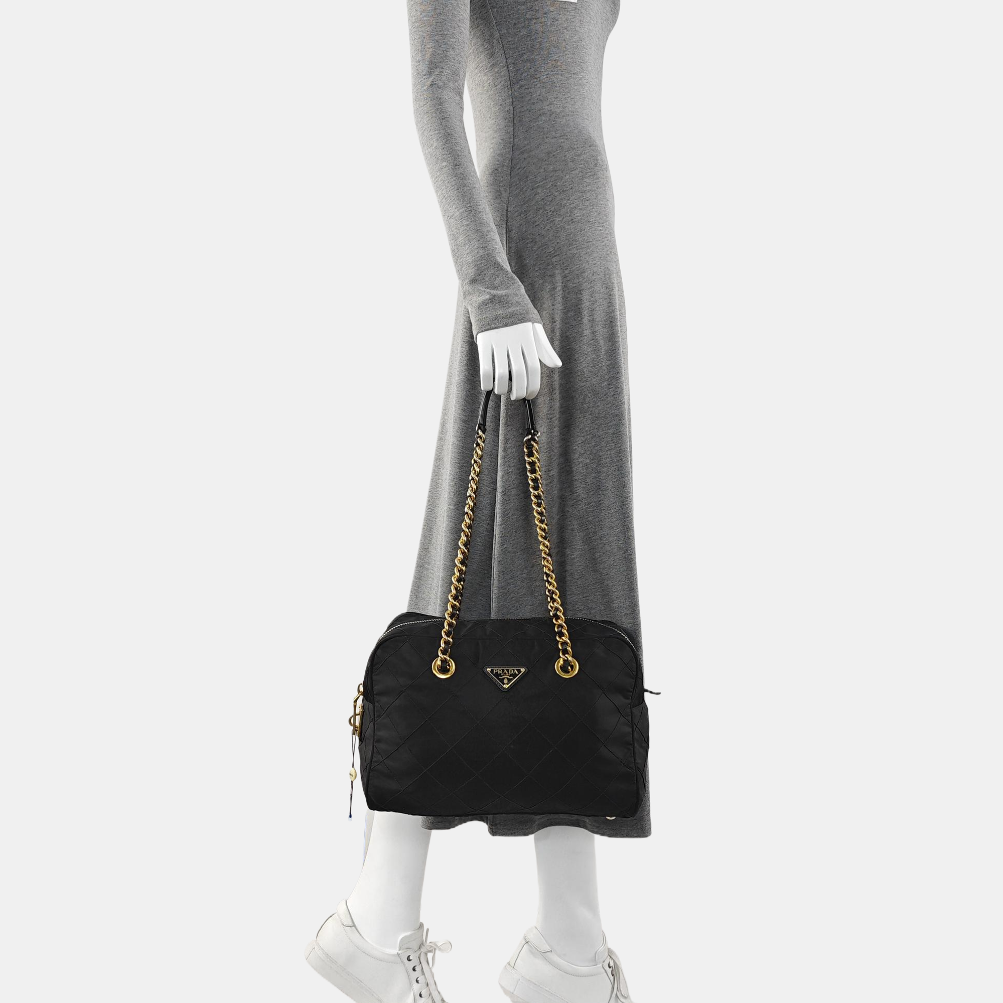Chain Tote Quilted Nylon Black