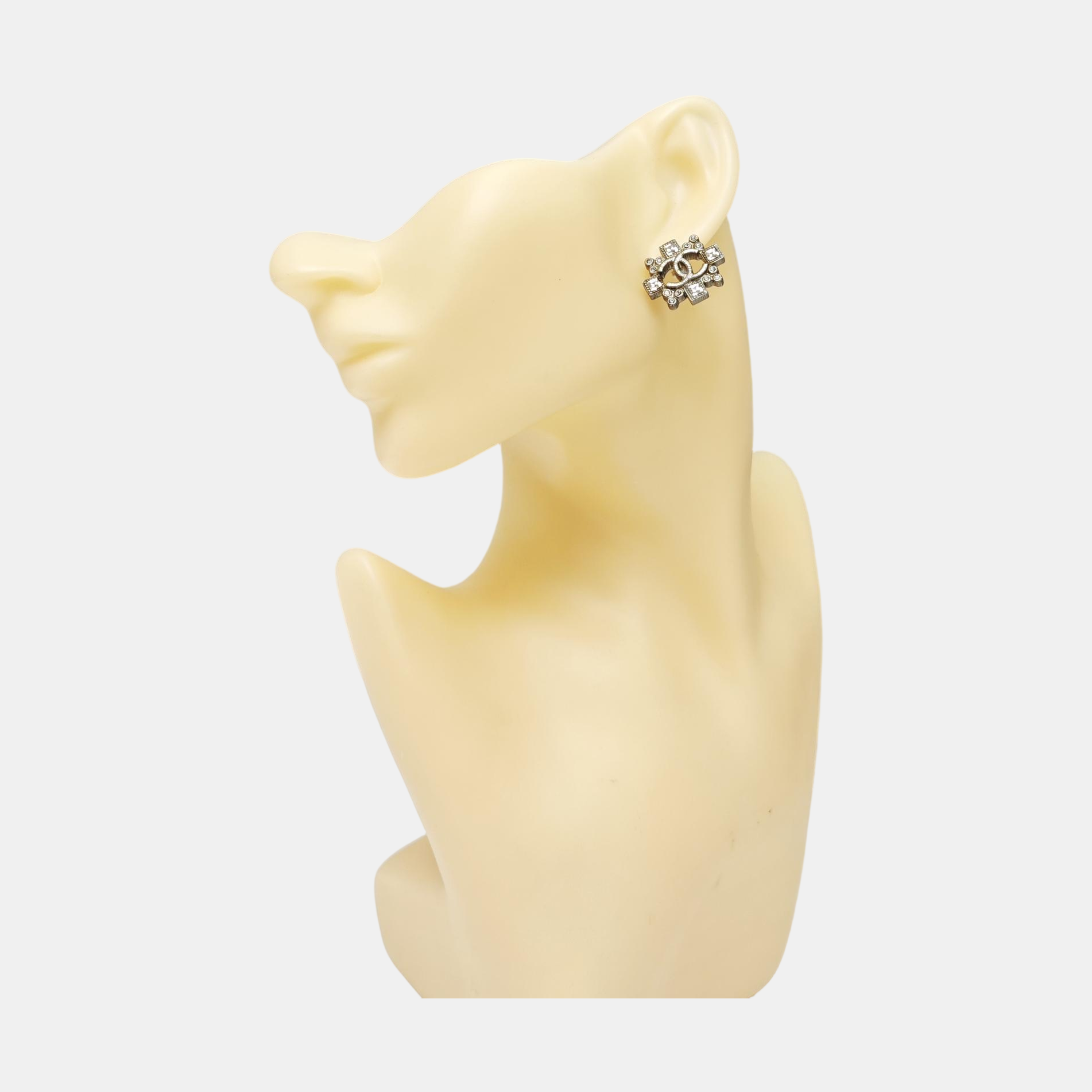 CC Logo Metal Gray Stud Earrings