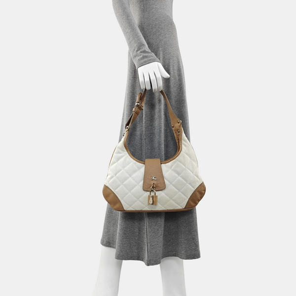 Quilted Canvas Shoulder Bag White