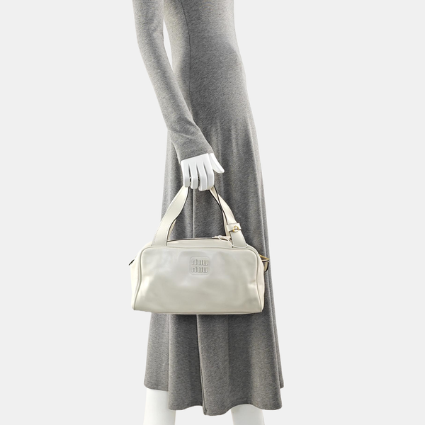 Leather Top Handle Bag White
