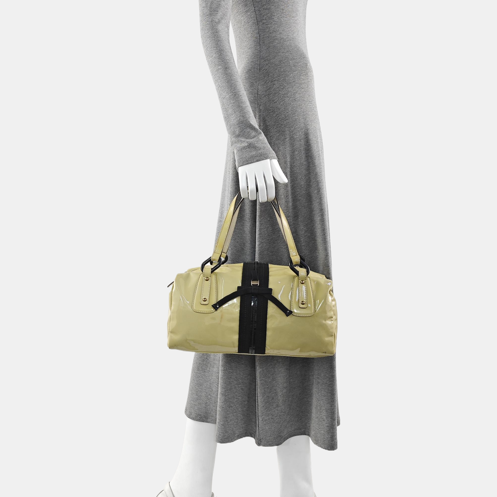 Patent Leather Top Handle Bag Yellow