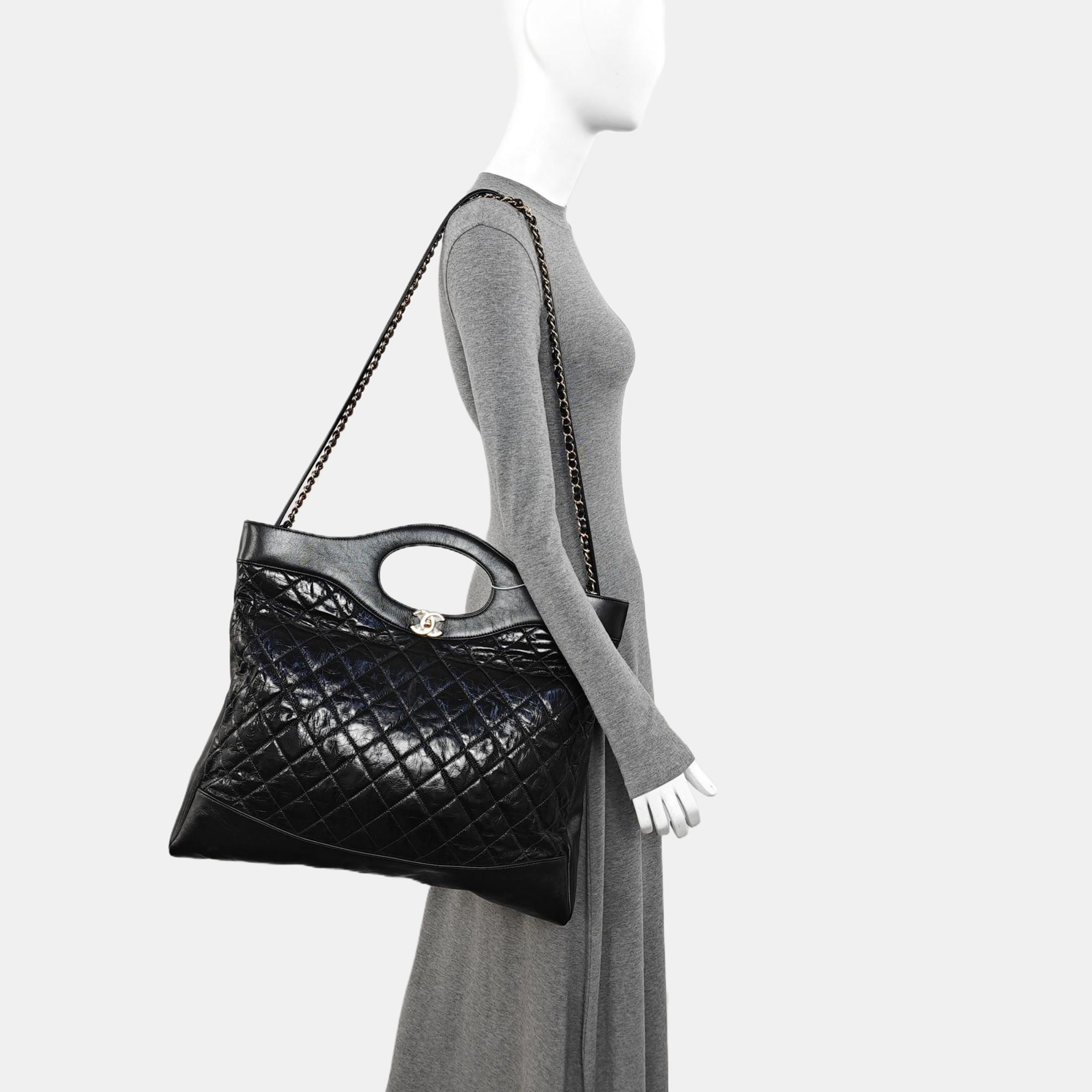 CHANEL 31 Large Quilted Vintage Calf Black