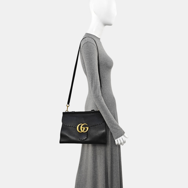 GG Marmont Top Handle Large Calfskin Black