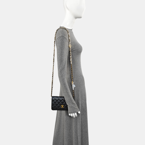 Quilted Grained Calfskin Shoulder Bag Black
