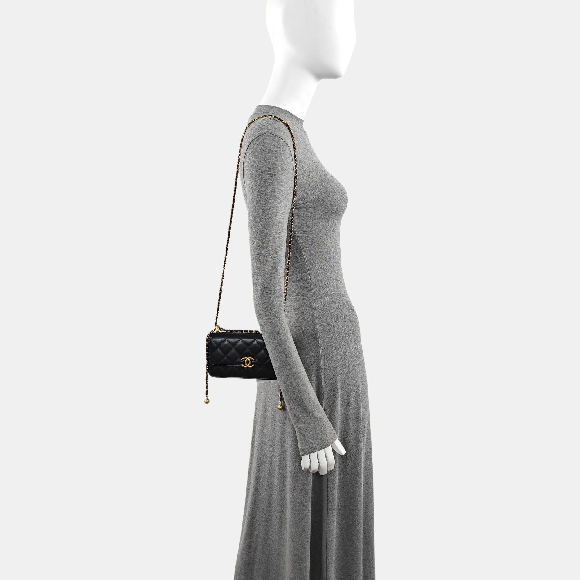 Quilted Calfskin Shoulder Bag Black