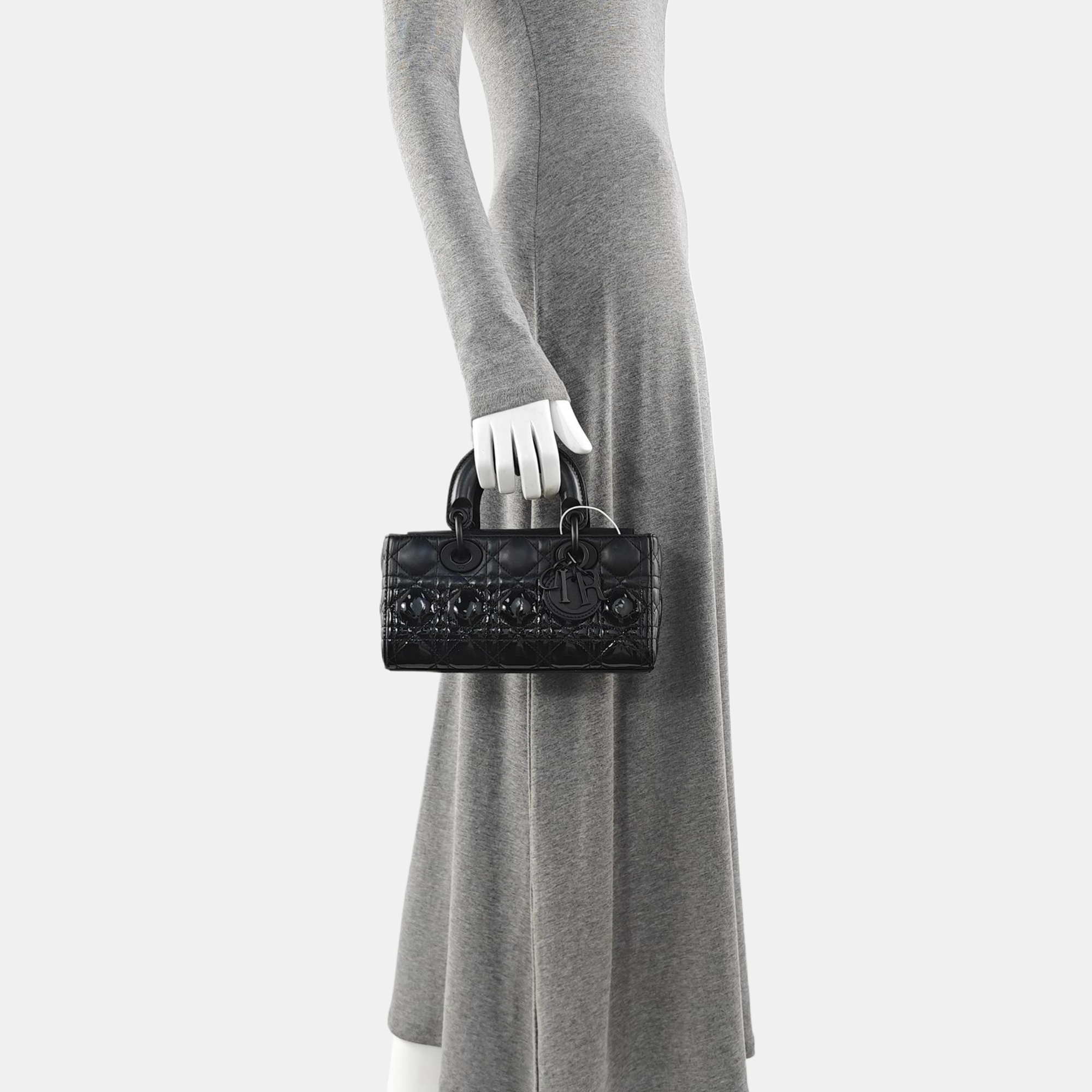 Lady D-Joy Small Cannage Patent Leather Black