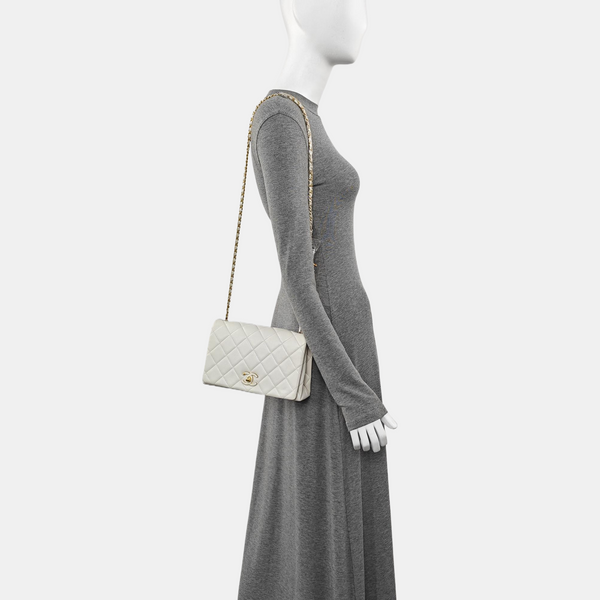 Quilted Lambskin Shoulder Bag White