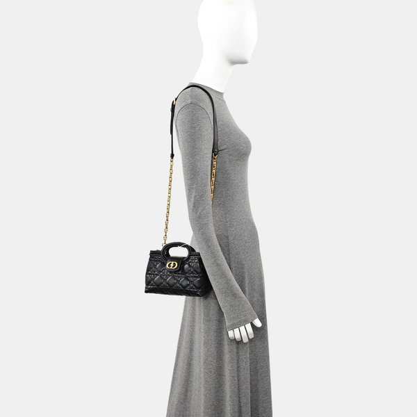 Jolie Top Handle Mini Cannage Lambskin Black
