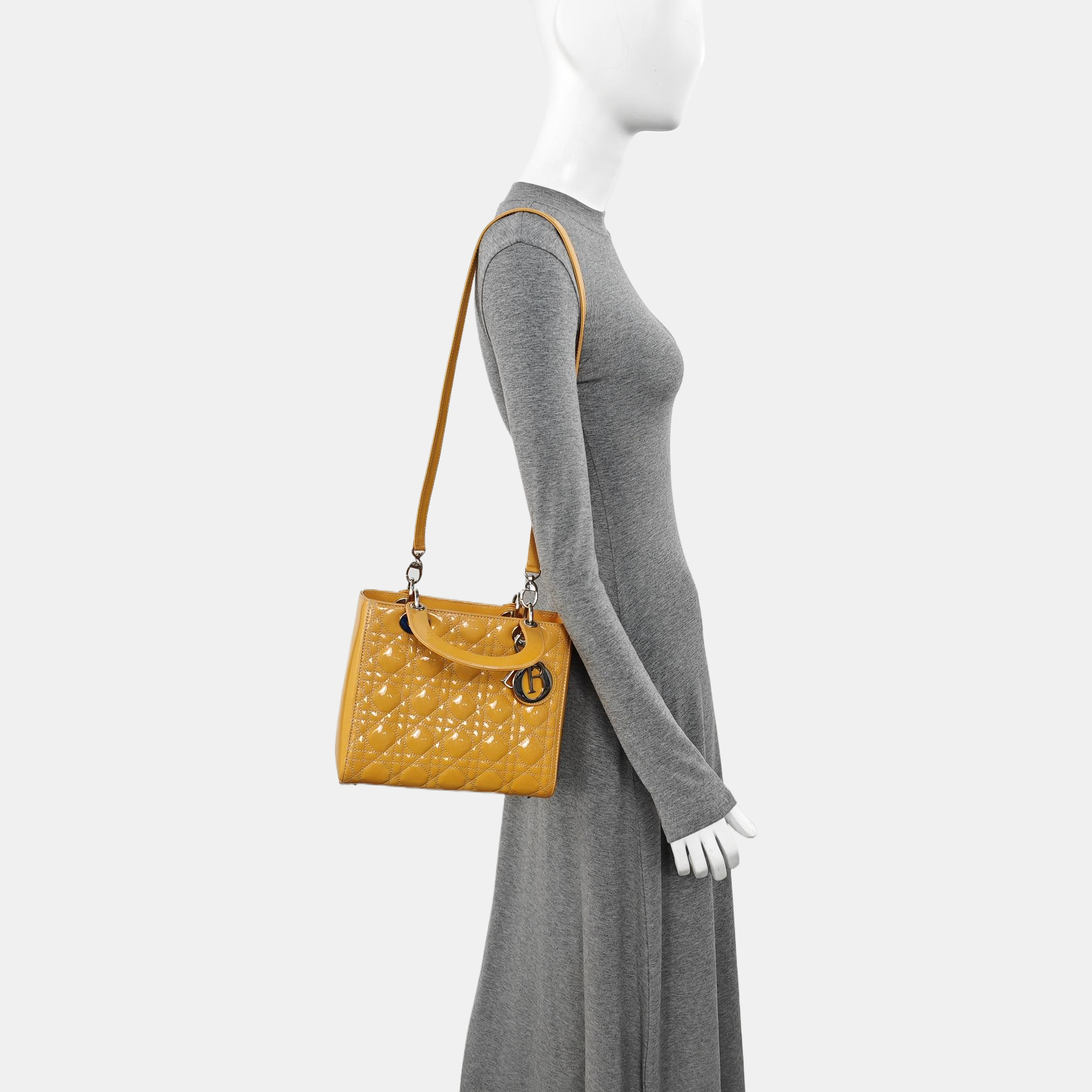 Lady Dior Medium Cannage Patent Leather Yellow