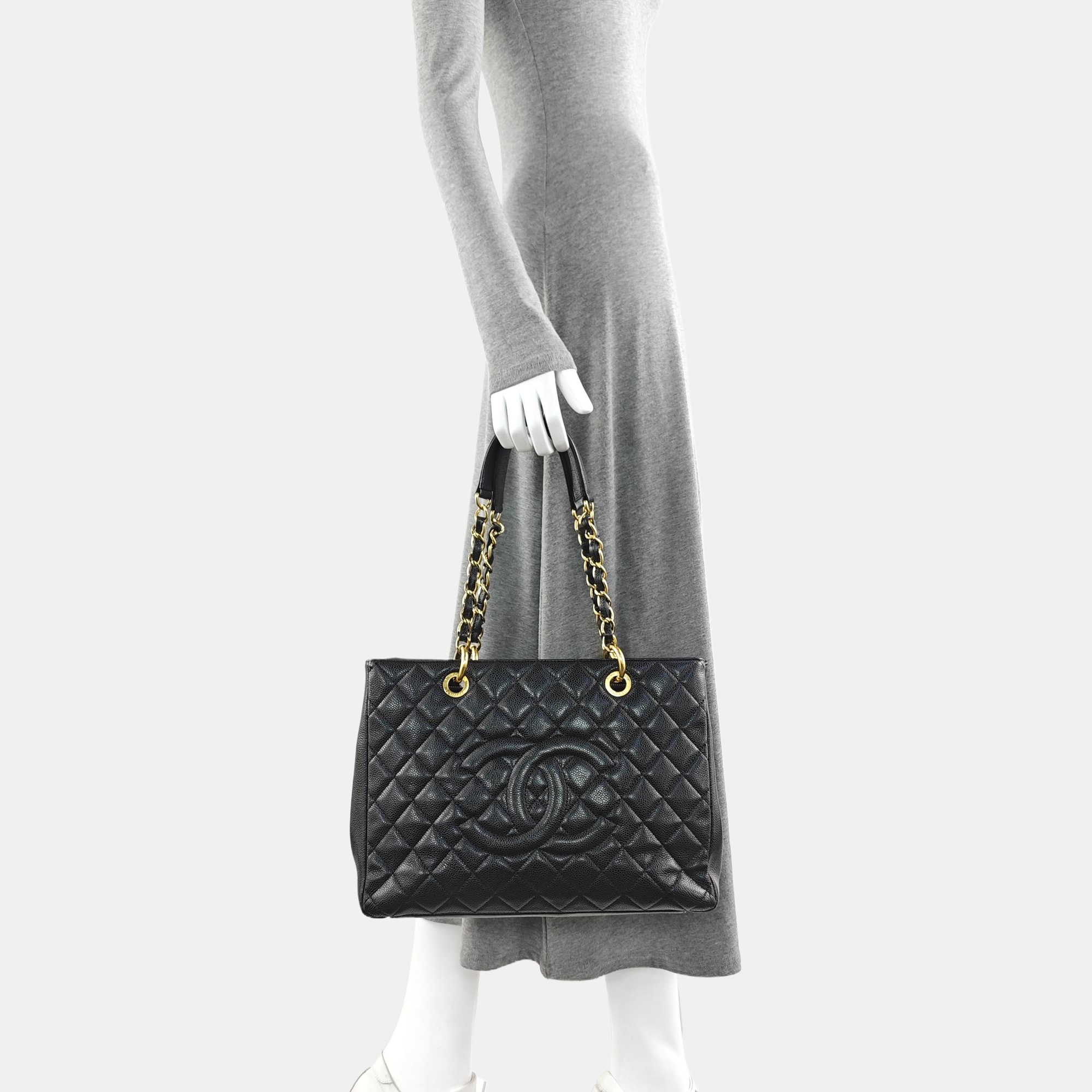 CHANEL GST Large Quilted Grained Calfskin Black