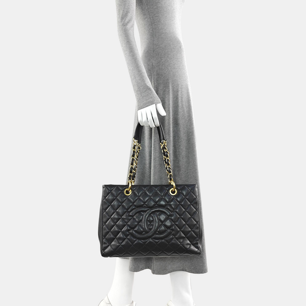 CHANEL GST Large Quilted Grained Calfskin Black