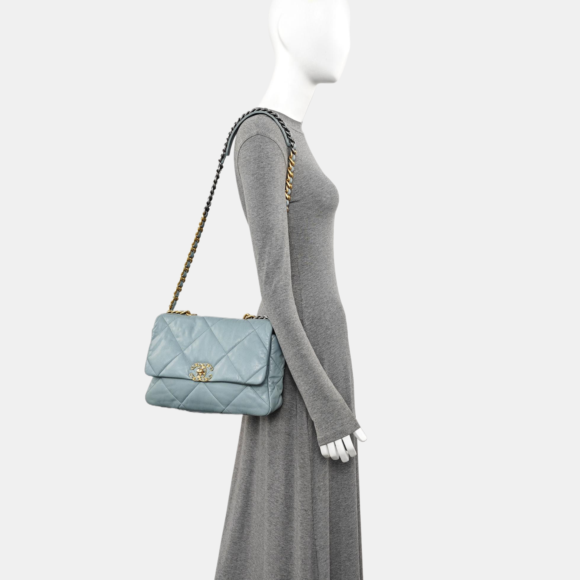CHANEL 19 Large Quilted Lambskin Blue