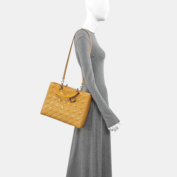 Lady Dior Large Cannage Patent Lambskin Yellow