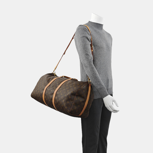 KEEPALL 50 Monogram Coated Canvas Brown