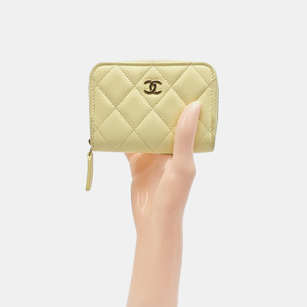 Quilted Grained Calfskin Card Holder Yellow