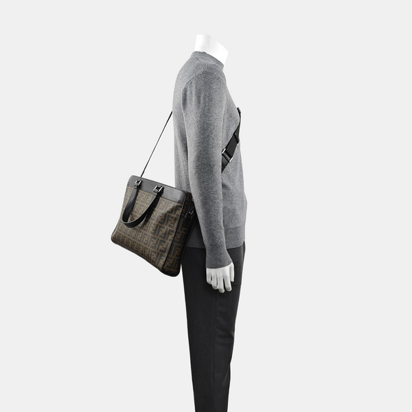Coated Canvas Shoulder Bag Brown