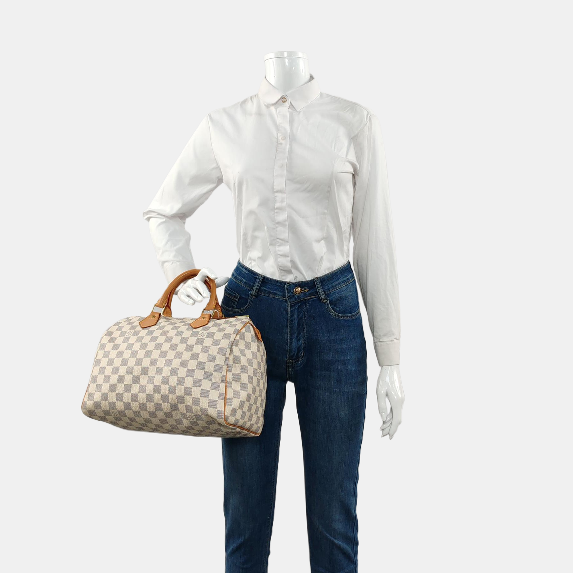 SPEEDY 30 Damier Azur Coated Canvas White