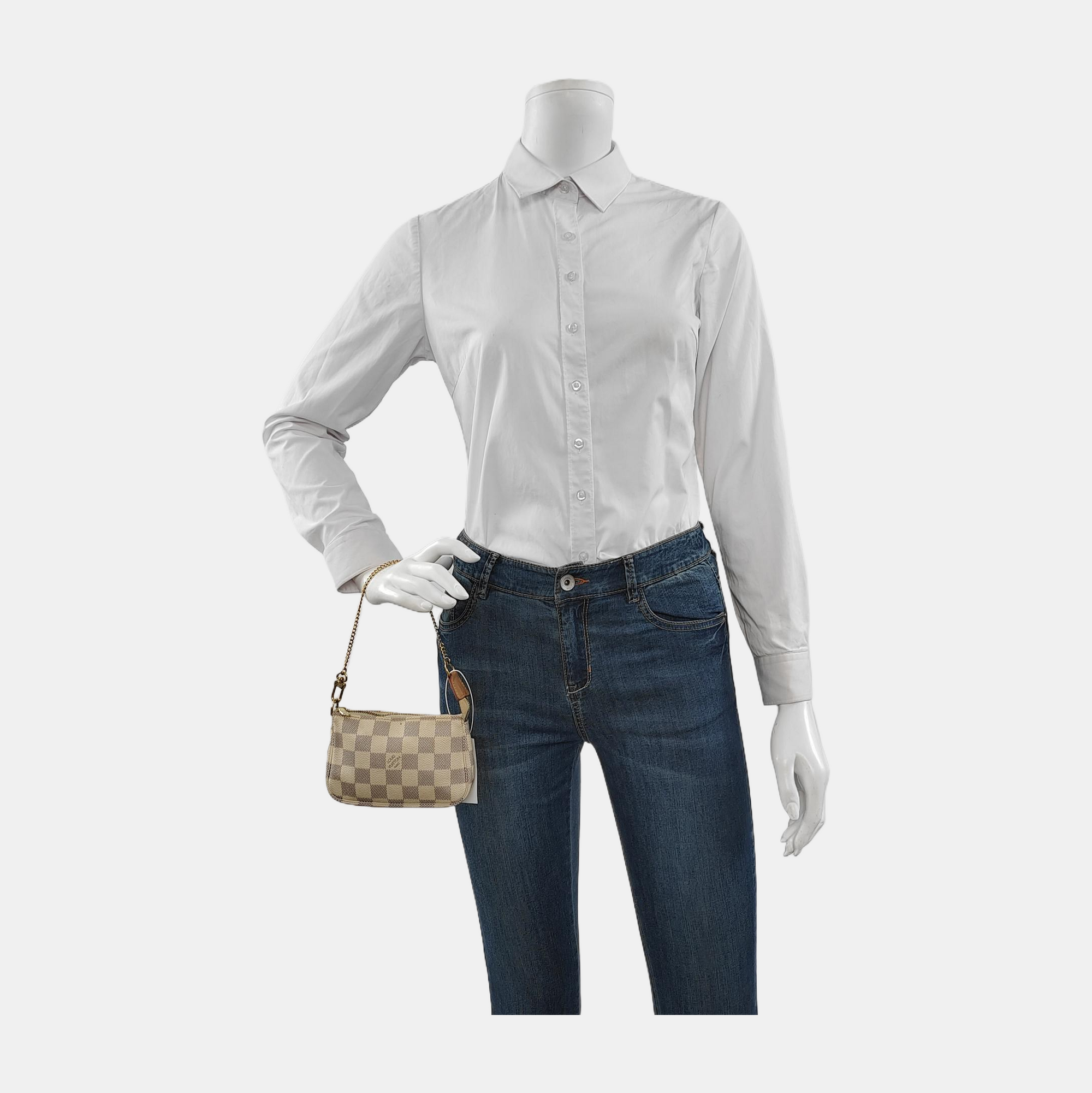 Authenticated pre-owned  ACCESSOIRES Mini Damier Azur Coated Canvas White - Top Handle Bag at Looply
