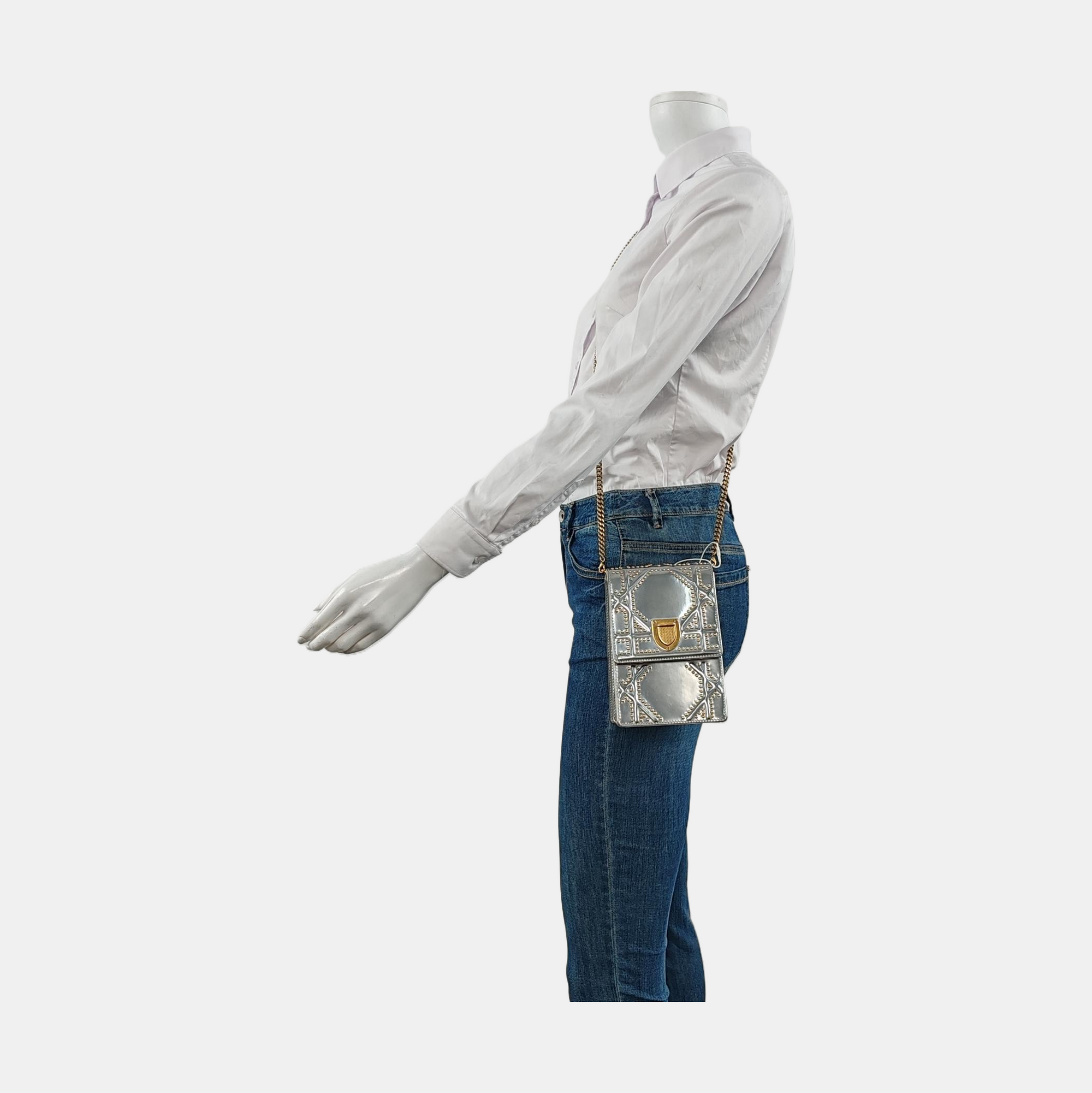 Authenticated pre-owned  Diorama Cannage Calfskin Silver - Crossbody Bag at Looply
