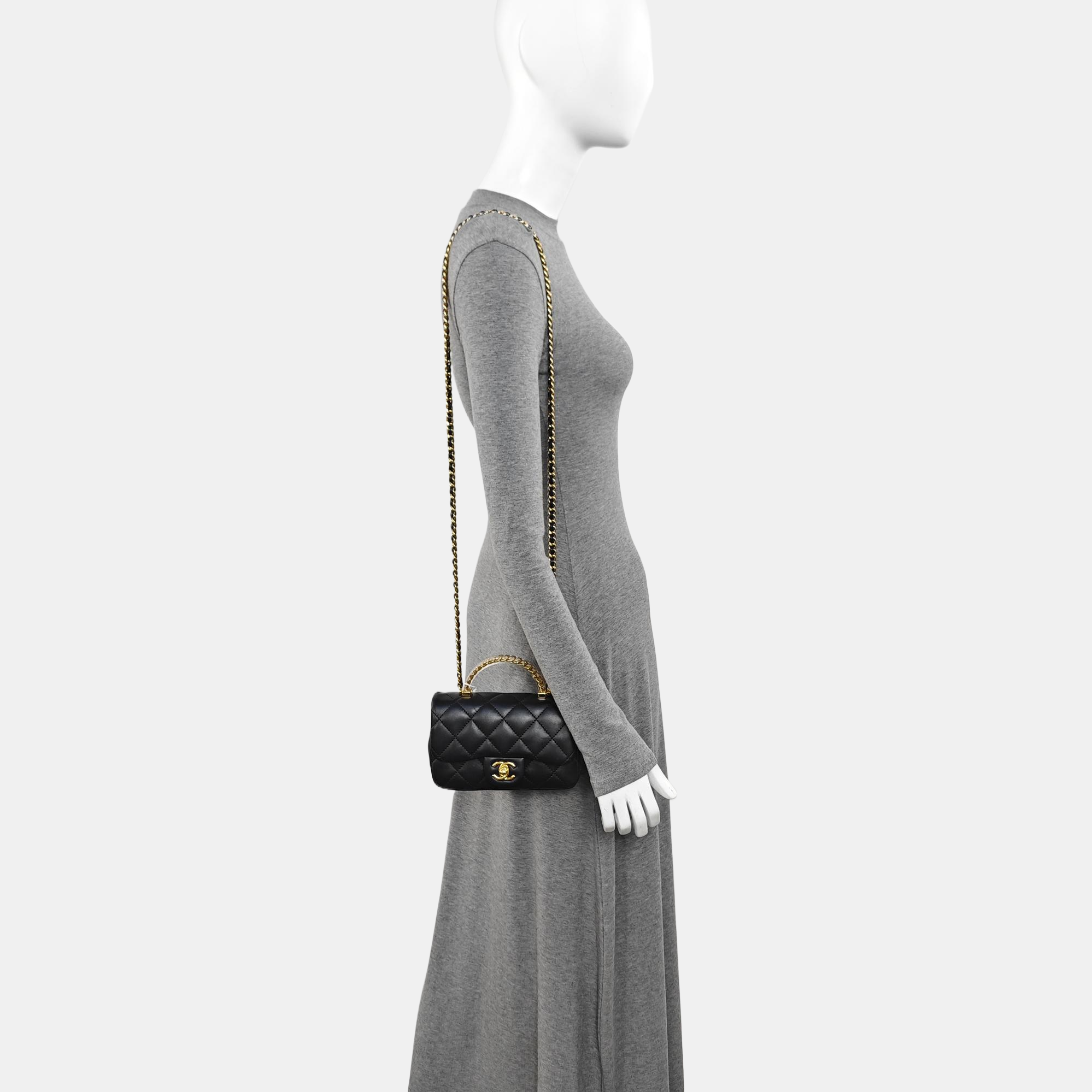 Quilted Lambskin Shoulder Bag Mini Black