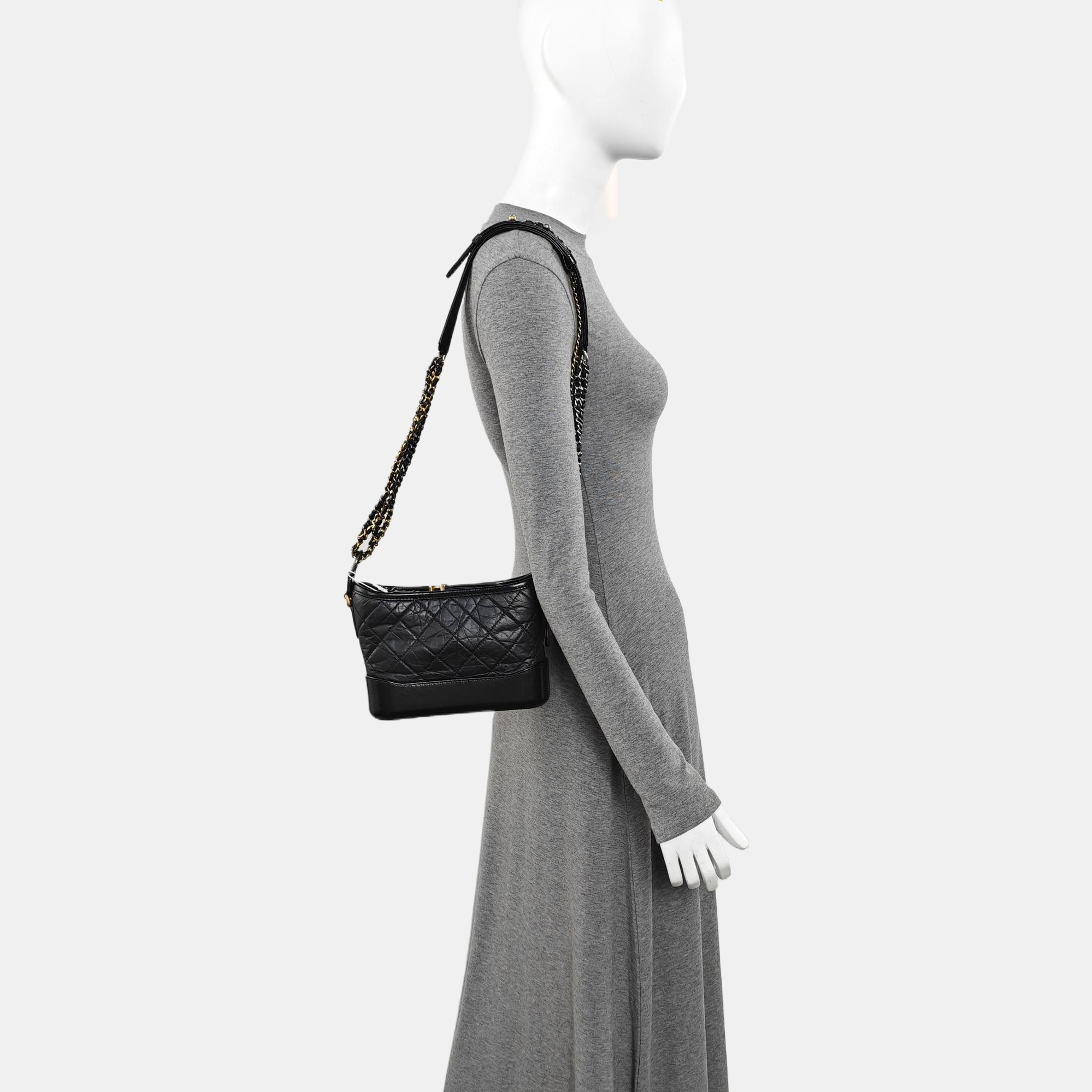 GABRIELLE Small Quilted Vintage Calf Black