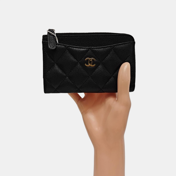 Quilted Grained Calfskin Wallet Black
