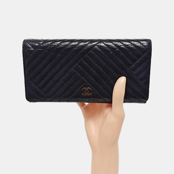 Chevron Patent Leather Wallet Blue