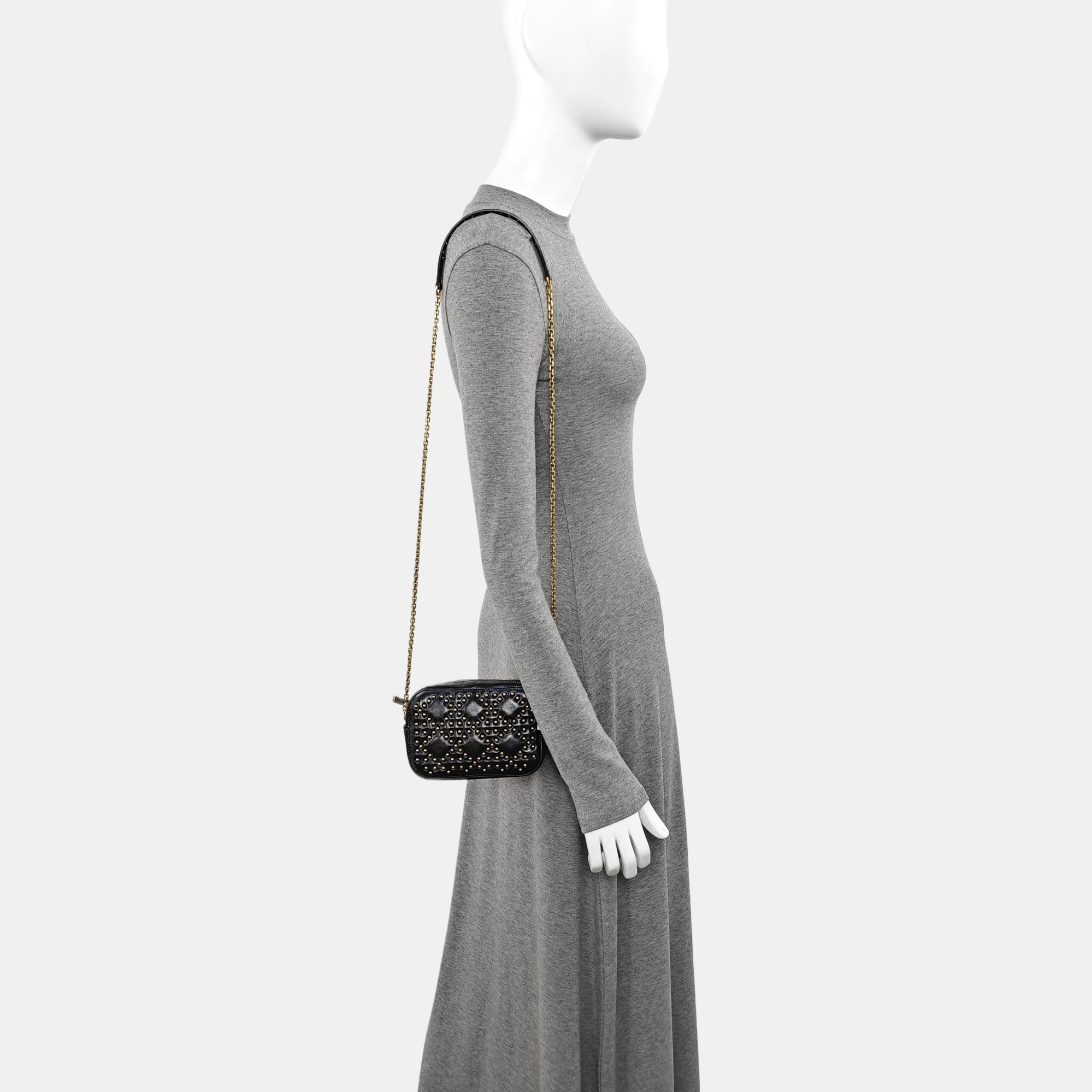 Cannage Calfskin Shoulder Bag Black