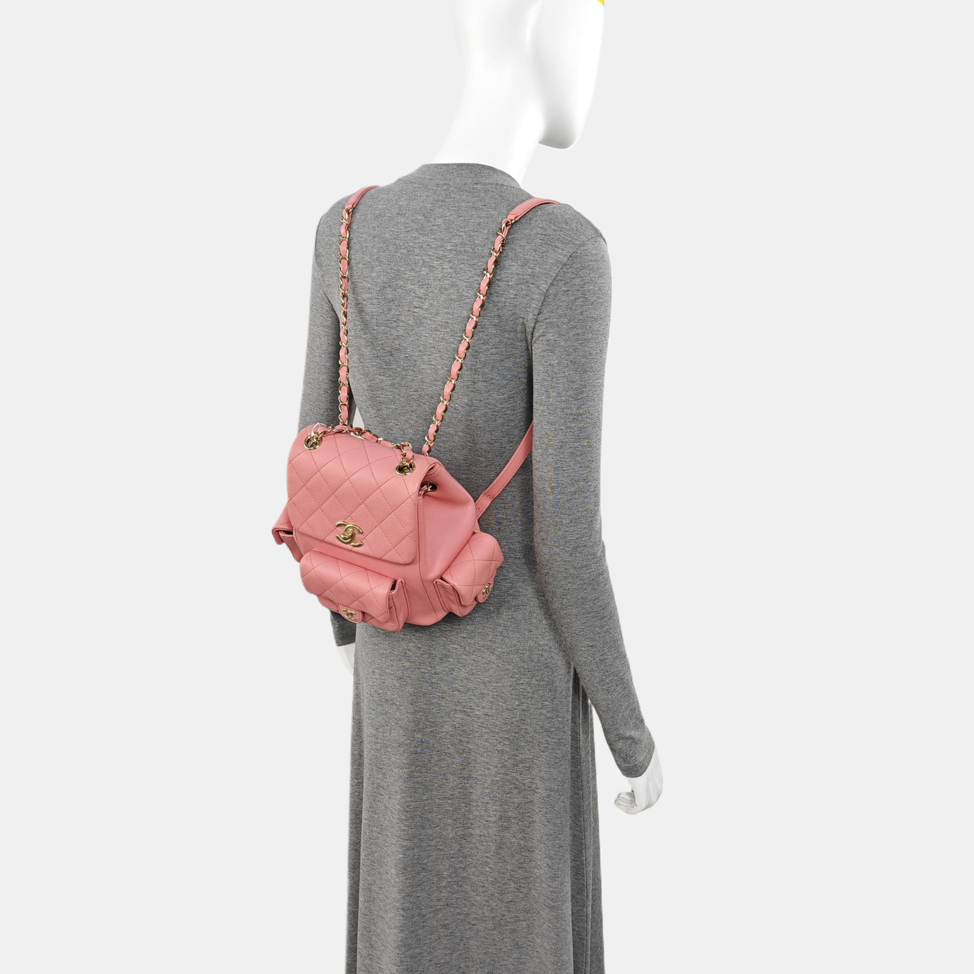 Quilted Grained Calfskin Backpack Small Pink
