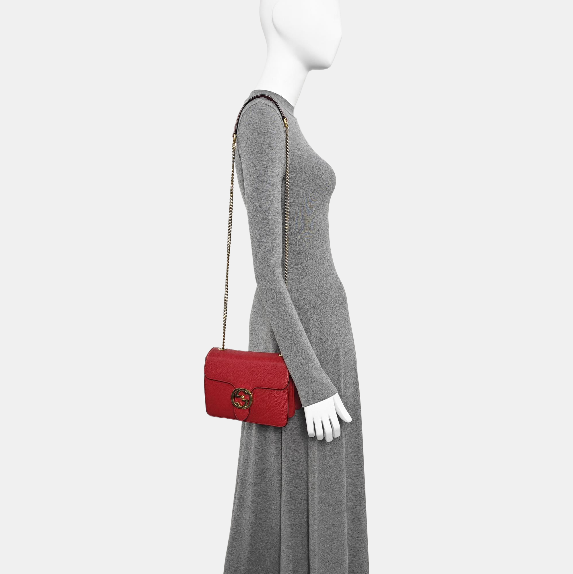 Interlocking G Small Calfskin Red
