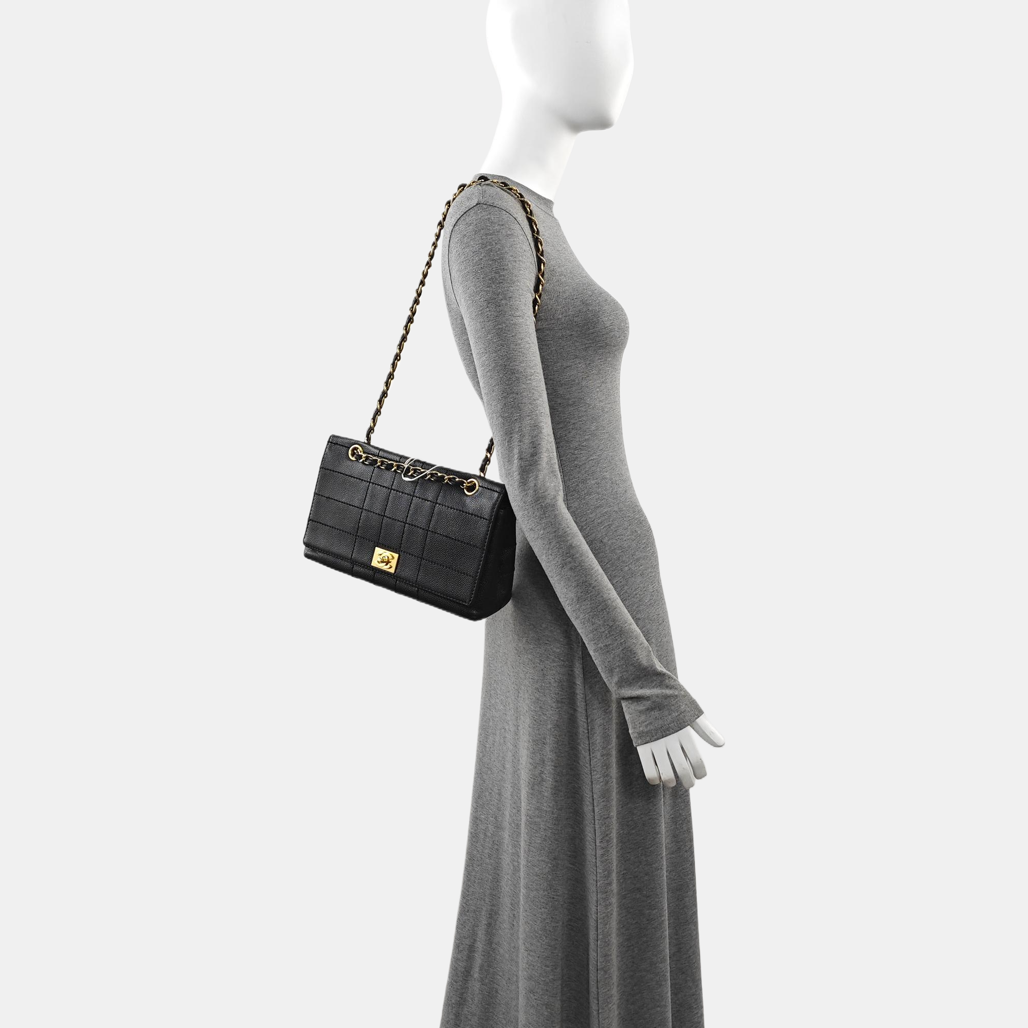 Quilted Grained Calfskin Shoulder Bag Black