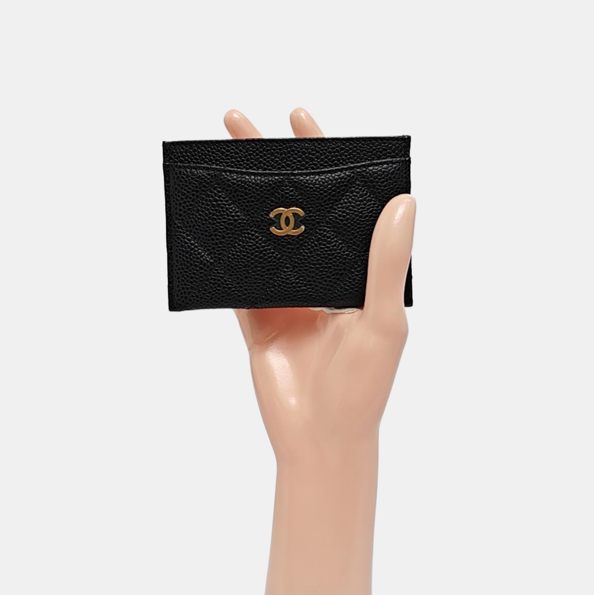 Quilted Grained Calfskin Card Holder Black