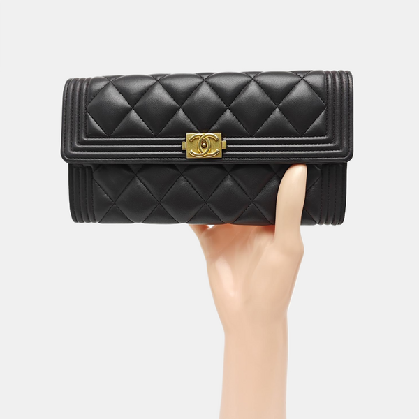 BOY CHANEL Mini Quilted Lambskin Gray Wallet