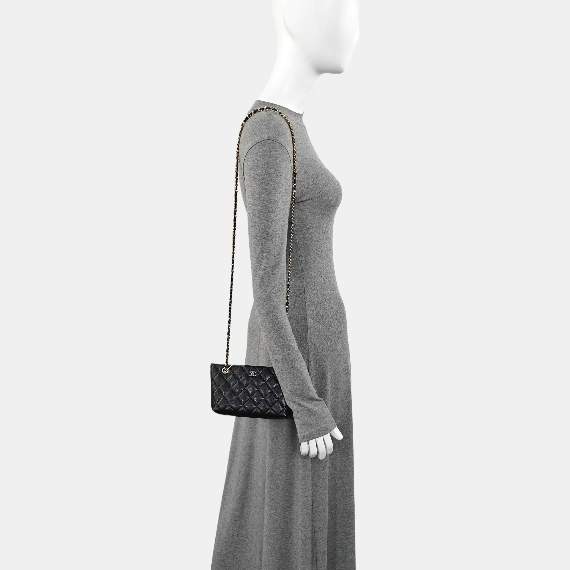Quilted Grained Calfskin Shoulder Bag Black