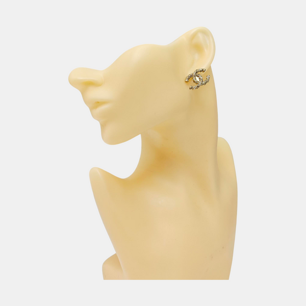 CC Logo Metal Gold Stud Earrings