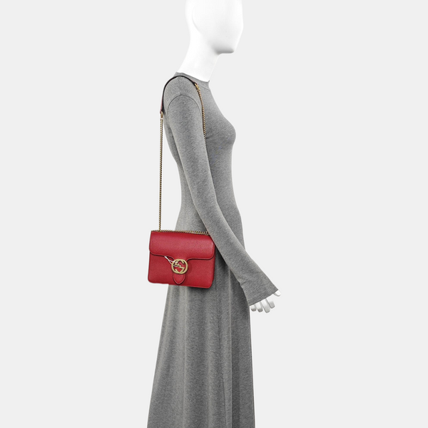 Interlocking G Small Calfskin Red