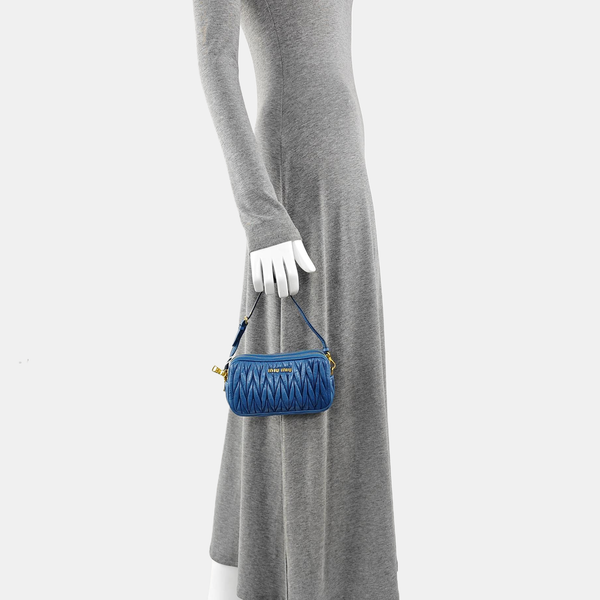Quilted Lambskin Top Handle Bag Blue
