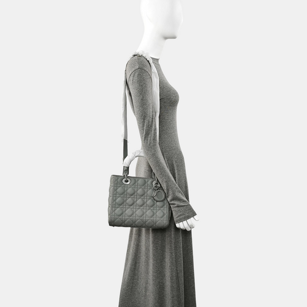 Authenticated pre-owned  Lady Dior Medium Quilted Calfskin Grey - Tote Bag at Looply
