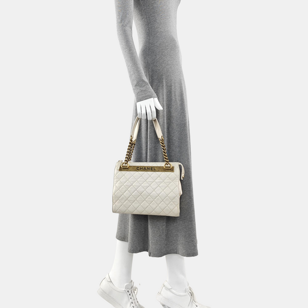 Quilted Grained Lambskin Shoulder Bag White