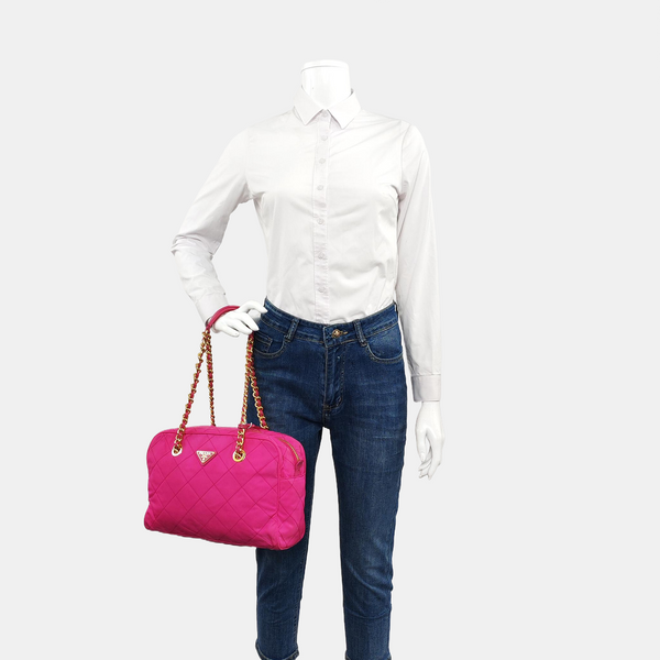 Quilted Nylon Tote Bag Red